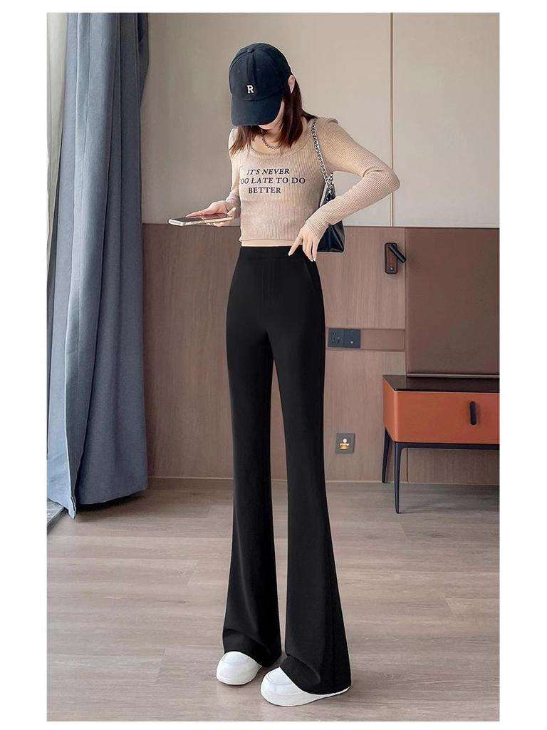 Women's 2025 High Waist Micro Flare Black Pants - Slimming, Elastic, Drape Design for Summer