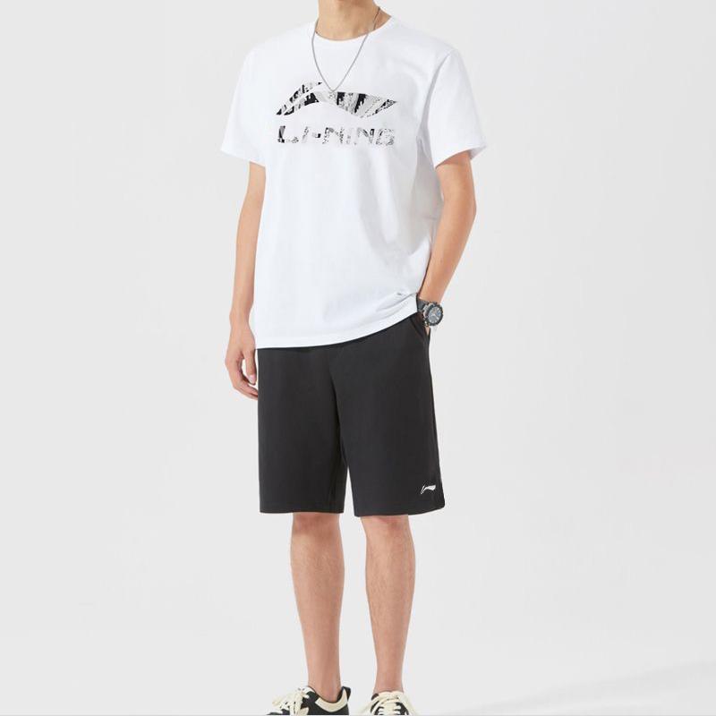 Li-Ning Reflective Series Letter Logo Print Round Neck Short Sleeve T-Shirt Casual Sports Set Men Tops White Black ATST631-2+AKST633-1