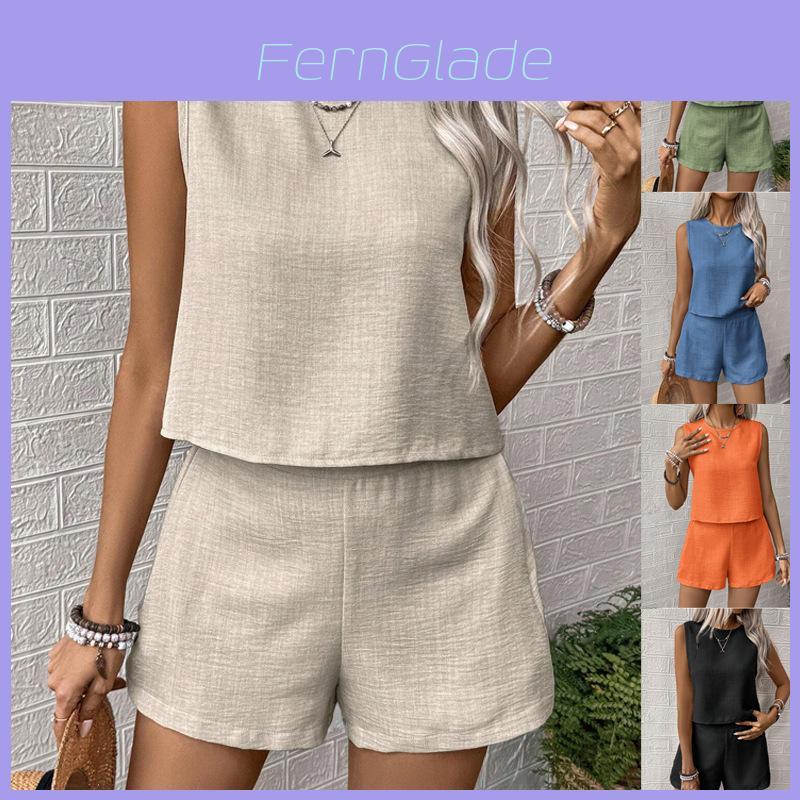 Casual Women Sleeveless Outfit Set With Button Detailing For Spring