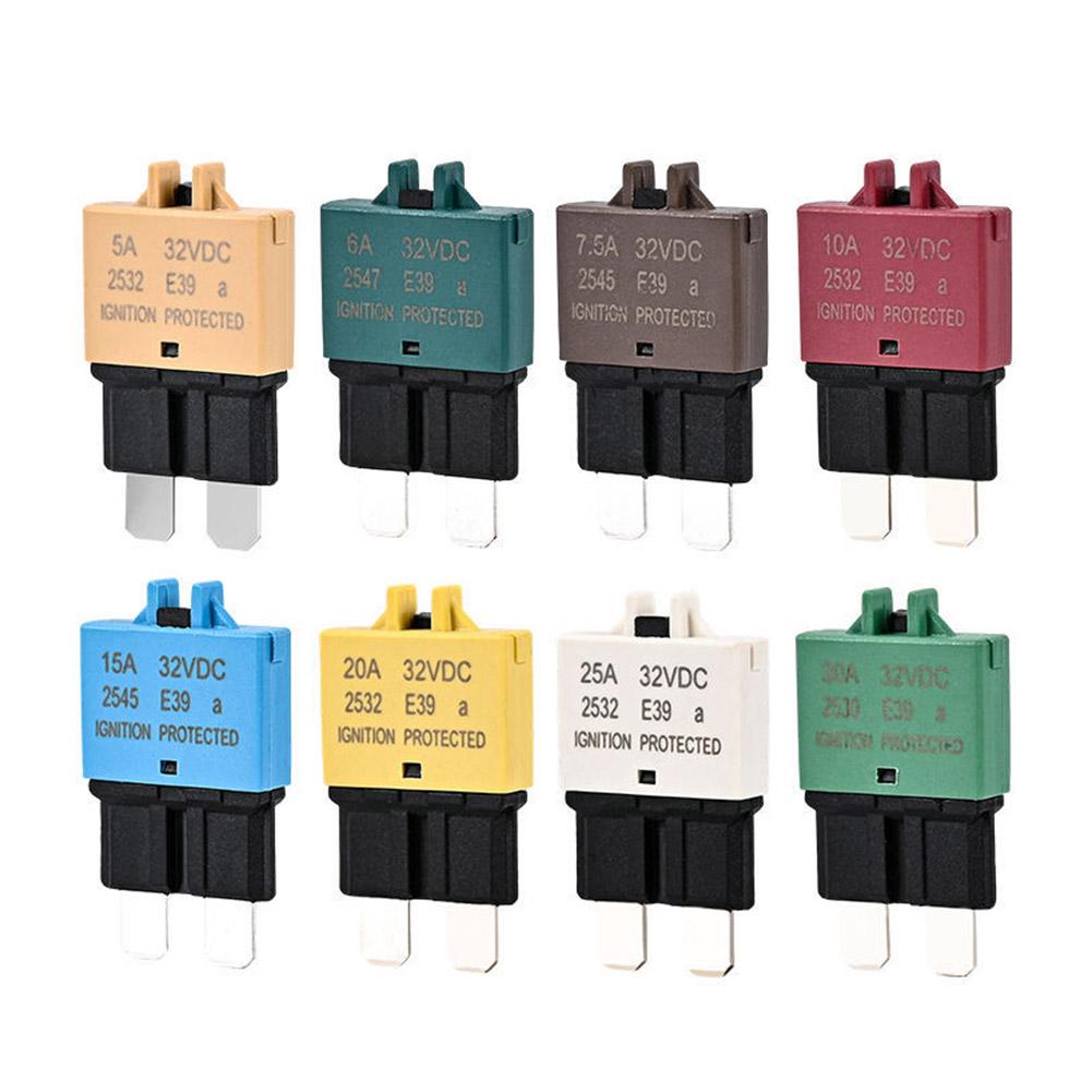 1PC Circuit Breaker Blade Fuse 12V 24V Resettable 5-30A Marine RVs Automatic Reset Thermal Circuit Breaker Car Blade Fuse Box Circuit Breaker 6