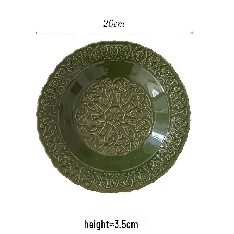 Green French Retro Embossed Ceramic Dinner Plate