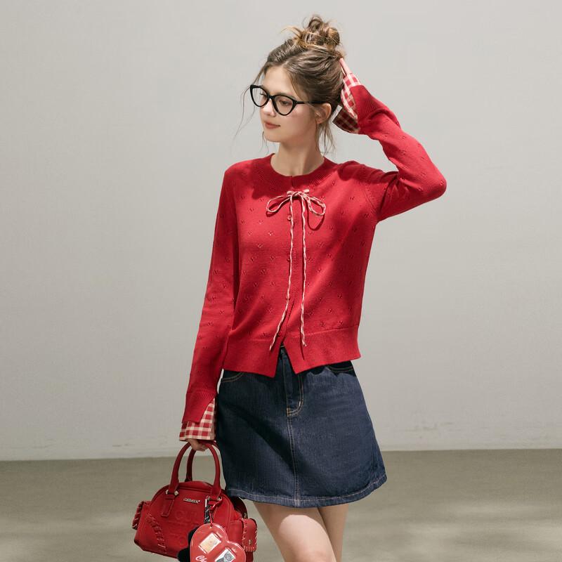 Women's Plaid Patchwork Knitted Cardigan Sweater