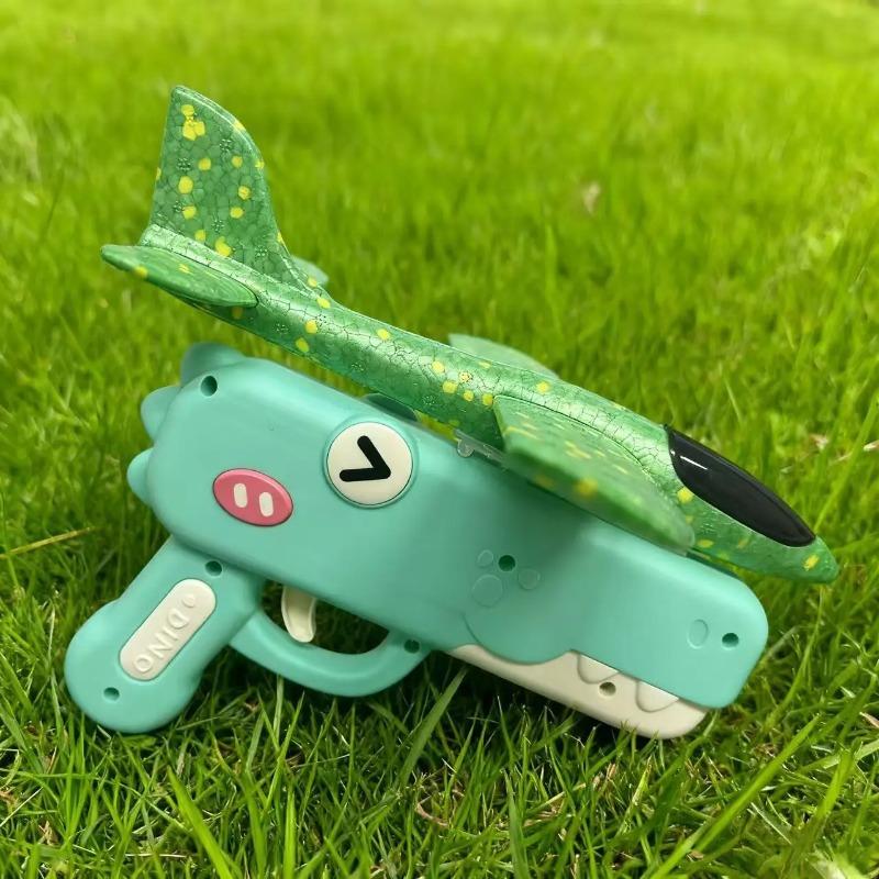 Foam Glider Airplane Launcher Toy, Dinosaur Catapult Gun Aircraft, Outdoor Flying Aircraft with Easy-Load Mechanism, Long Flight Distance Gliders