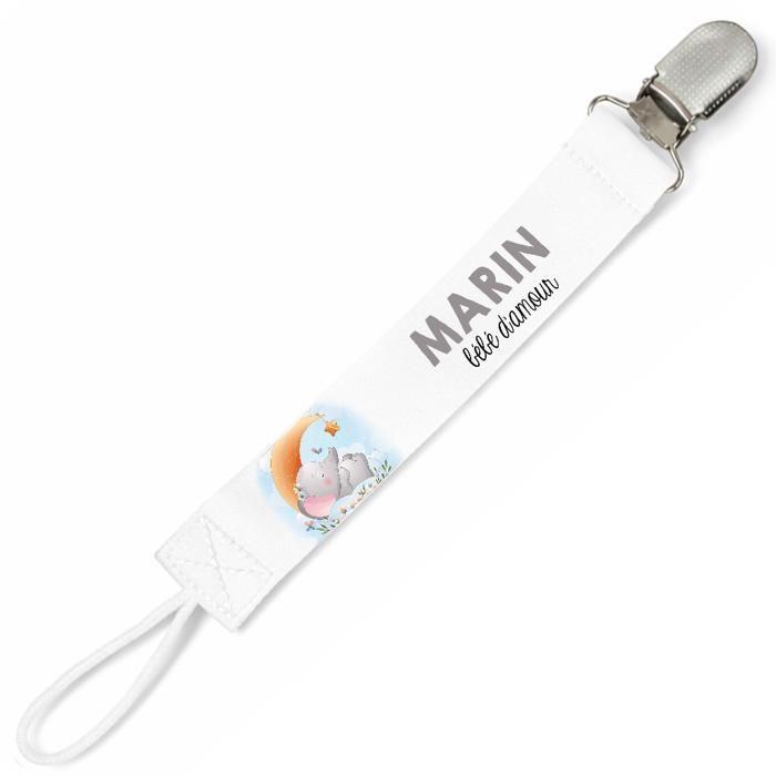 Planetee Attache tétine pour prénom MARIN bébé d'amour éléphant garçon | Attache sucette cadeau naissance