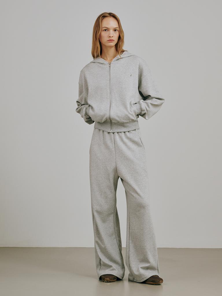 NOUVE Wide Banding Cotton Pants - Melange Gray