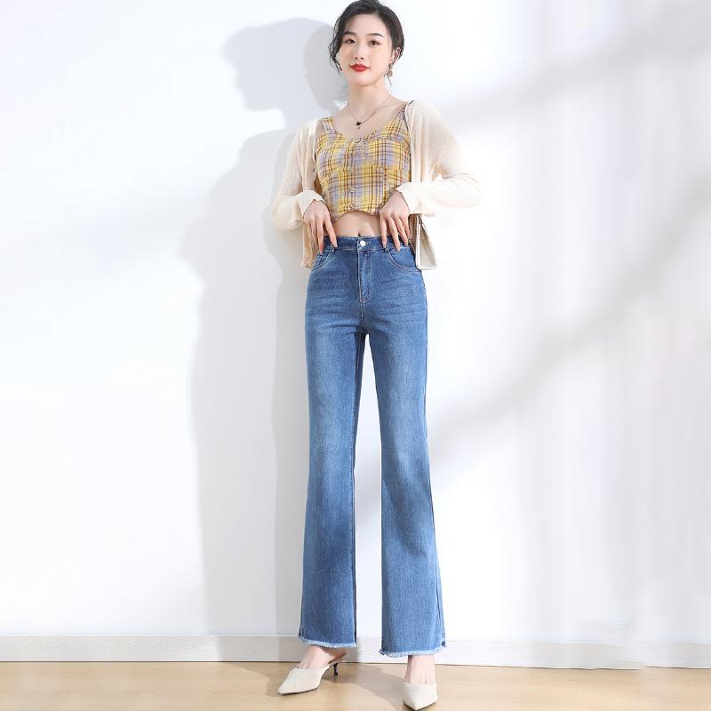 Blaue ausgestellte Jeans für Damen, hohe Taille, elastisch, schmal, Sommer, Retro-Rand, Y2K, lässige Streetwear, Vintage-Hose