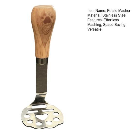 Yousheng Stainless Steel Potato Masher, Standable Manual Vegetable Crusher with Wood Handle, Food Grinding Tool for Mashed Potatoes