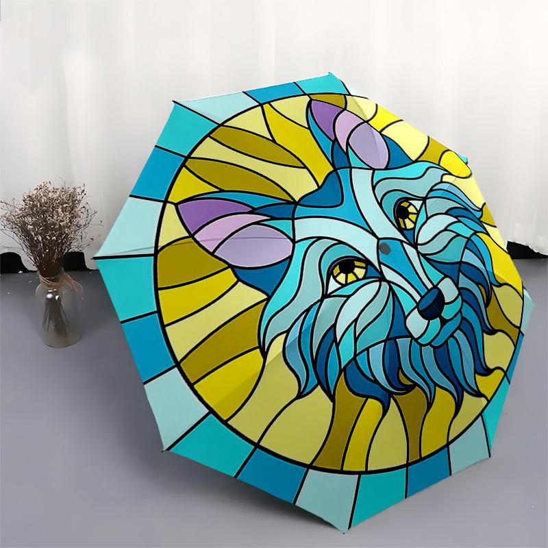 1pc Stained Glass Lion Head Design Automatic Folding Umbrella - Portable 3-Fold Design, 8-Rib Iron Frame Outdoor Umbrella, Ideal Gift for Fans, Travel