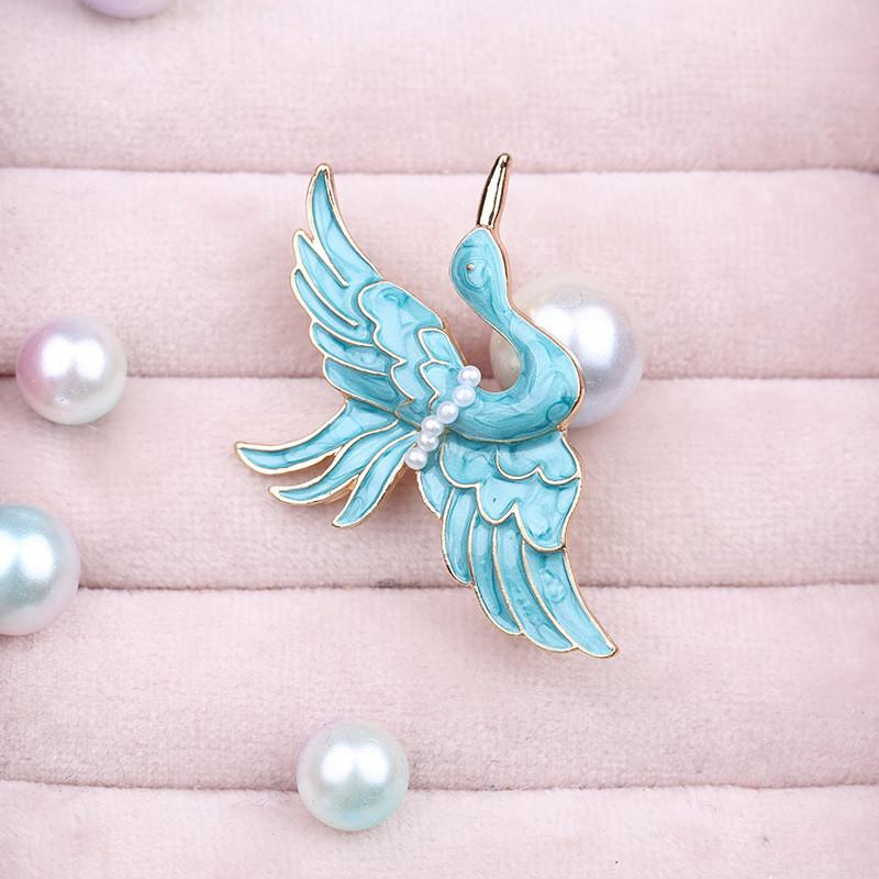 

Yutsai Blue Crane Enamel Vintage Pearl Brooches Elegant Oriental Jewelry PD1521 синій