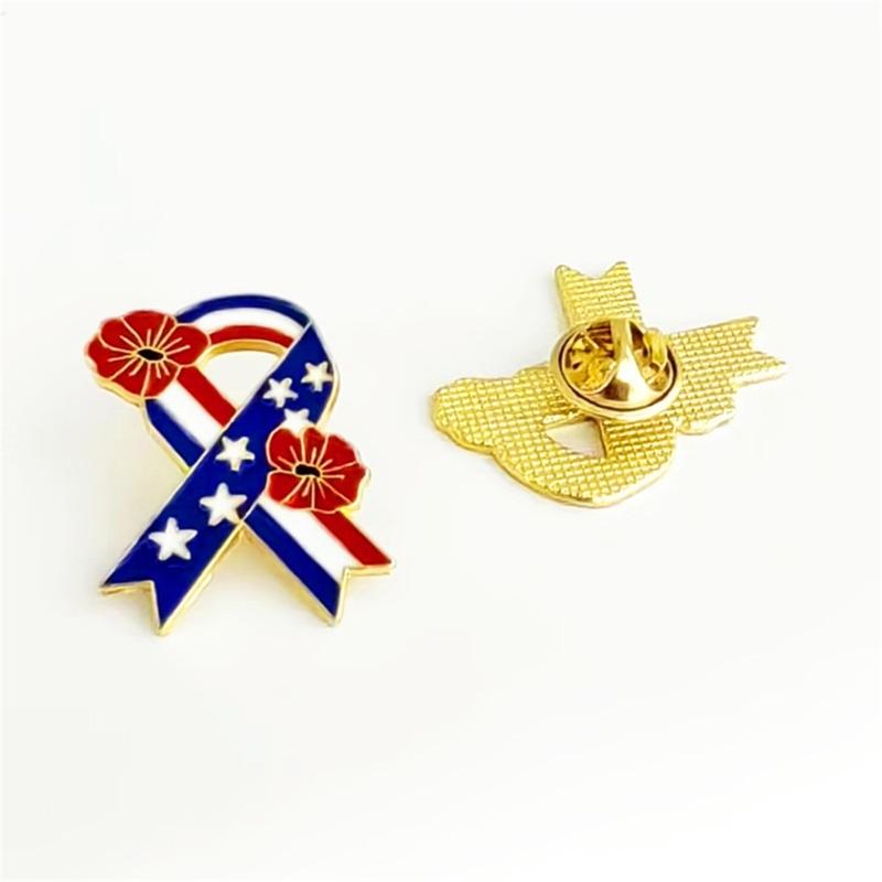 Elegant Golden Papaver Flower Brooch With Adjustable Bowknot Vintage Fashion Metal Pin For Independence Day And Casual Outfits
