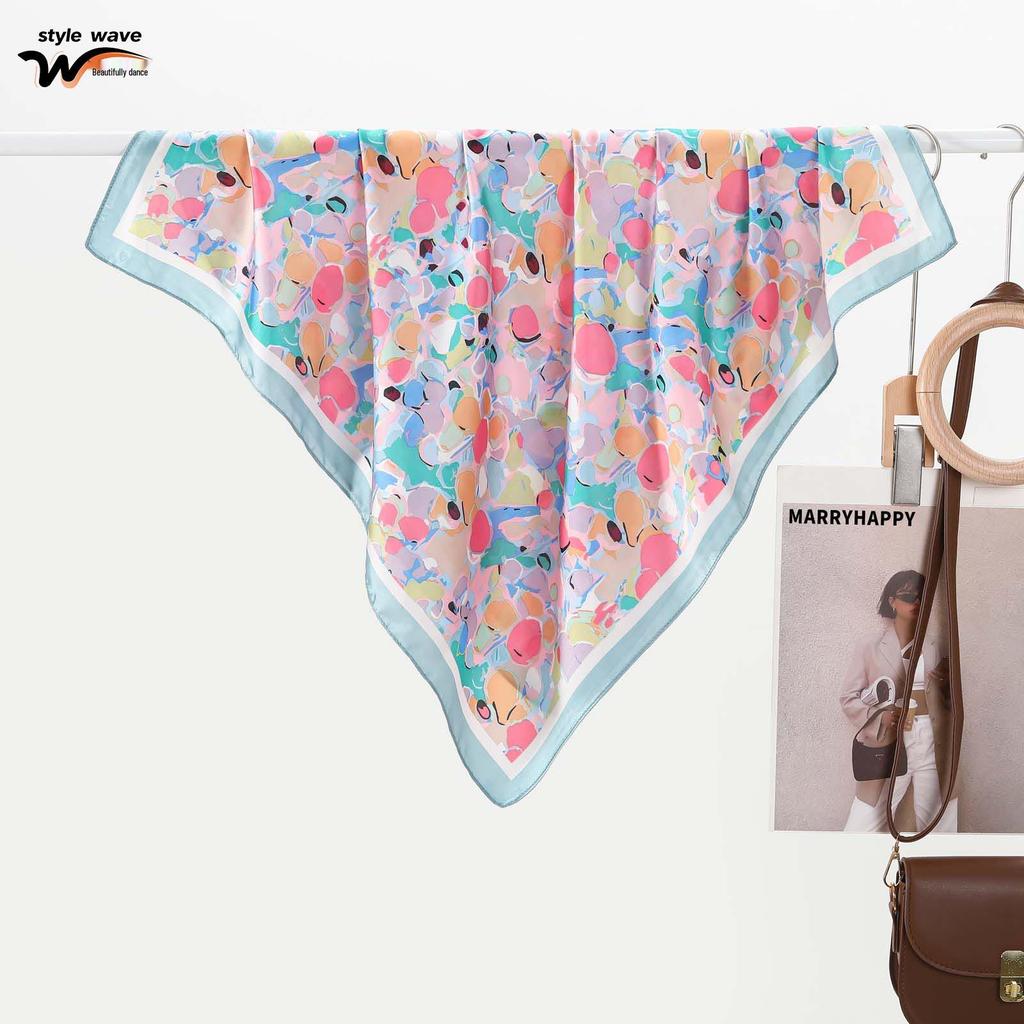 Women's Versatile Faux Silk Graffiti Scarf - Spring/Summer, Multi-Functional Hair Band or Waistband