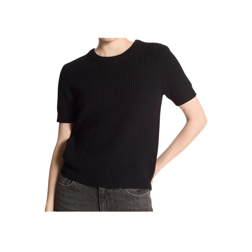 Michael Kors Knitted Solid Color Round Neck Short Sleeve Sweater Women Sweater Black MF4612JF2G-0001
