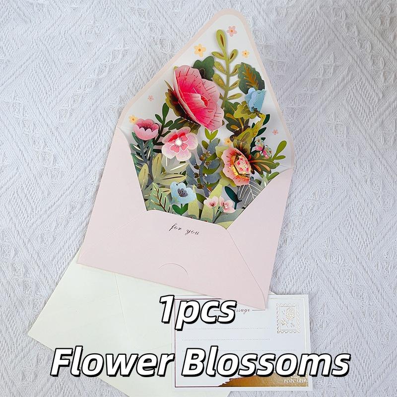 1pcs New Romantic Flower Birthday Christmas Card 3d Pop-Up Greeting Cards Party Wedding Decorations Creative Girl Envelope Gifts