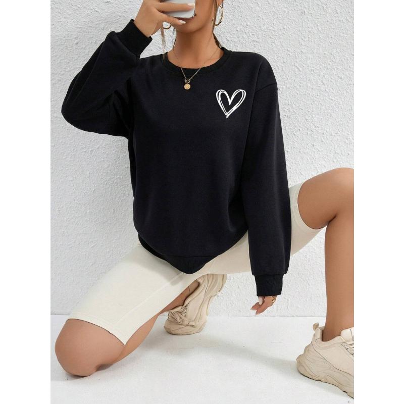 Hanorace cu imprimare cu model de inimă simplă, pentru femei, ocazional, confortabil, cu glugă, lângă, haine calde.