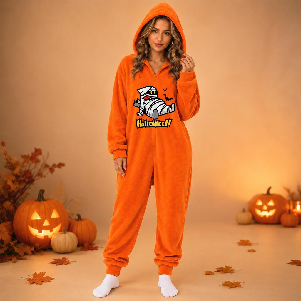 Dames Halloween Flanel Print Jumpsuit Loungewear Set