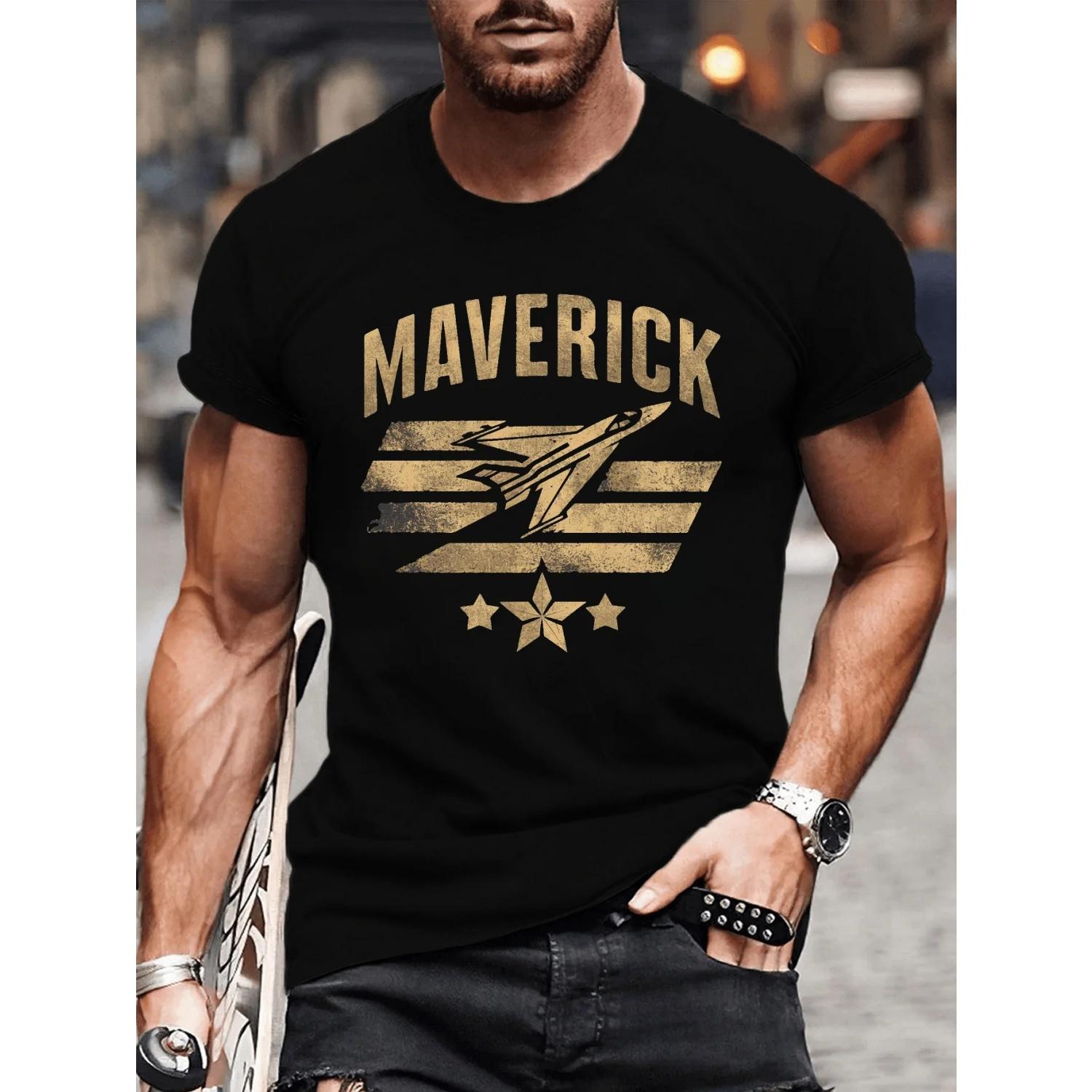 Fashion T-shirt  Airplane MAVERICK print tee shirt, Tees for Men, Casual Short Sleeve T-shirt for summer S чёрный