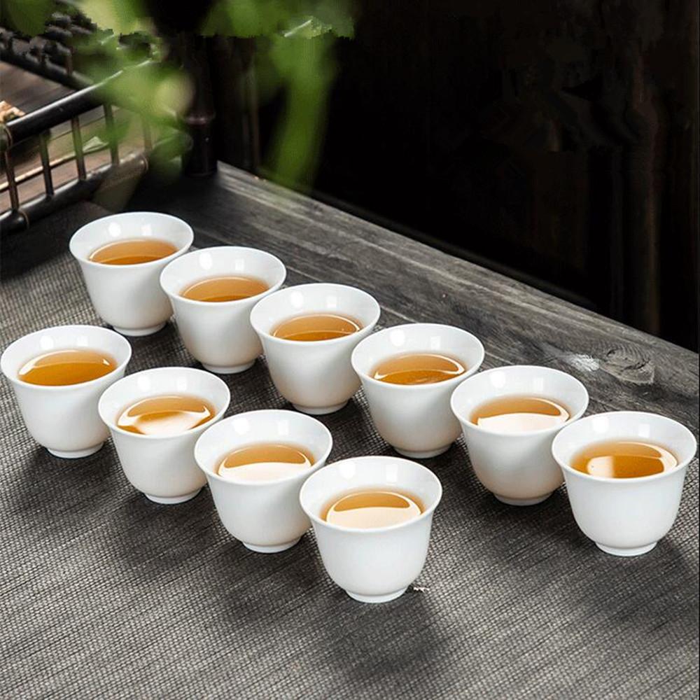 

10pcs/pack Dehua High White Porcelain Pure White Ceramic Tea Cup Handmade Kungfu Tea Set Household Simple Pu er Tea Cup Set