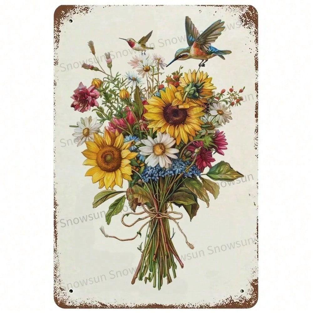 Vintage Wildflower Metal Poster, Retro Bouquet Wall Art for Home Kitchen Garden