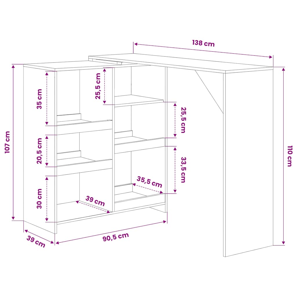 Bar Table with Movable Shelf White 138 x 39 x 110 cm