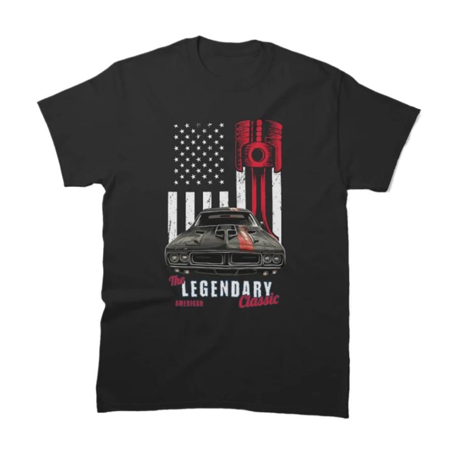 

American Classic Muscle Car with USA Flag TShirt 100 Cotton ONeck Summer Short Sleeve Casual Mens Tshirt Size S3XL S