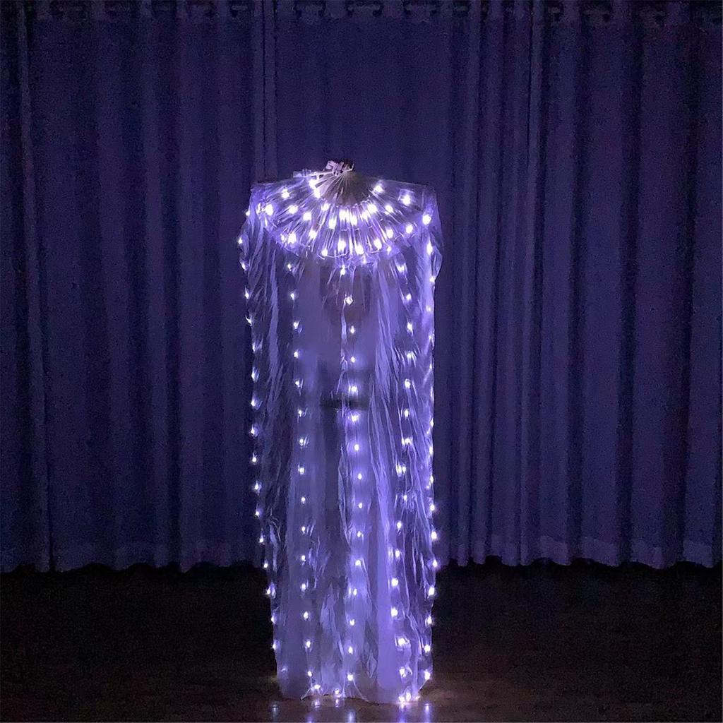 Belly Dance LED Fan Veil Hand Made Silk Fan 1.8m Long Bamboo Fans Veil Performance Props Costumes Belly Dancing Fans