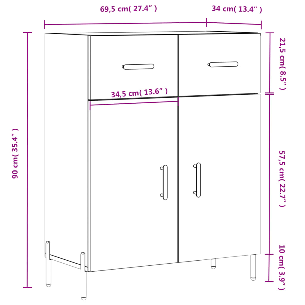 Sideboard White 69.5 x 34 x 90 cm Particleboard