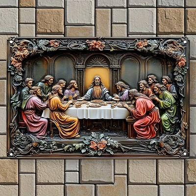 2d Flat 30*20m, Last Supper Themed Square Wooden Wall Art, Vibrant Religious Scene with Jesus and Disciples, Religious Wall Decor, for Home, Indoor