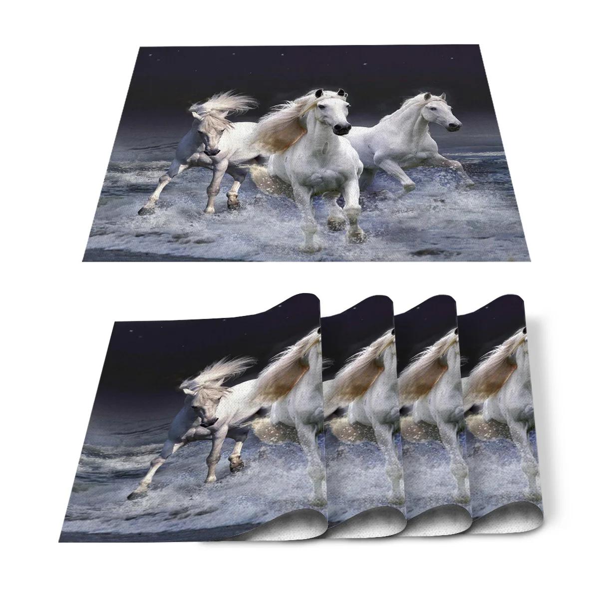 

2/4/6pcs Set Table Mats Farm Animal Running Horse Printed Table Mat Kitchen Accessories Home Party Decorative Placemats 2pcs 30x45cm