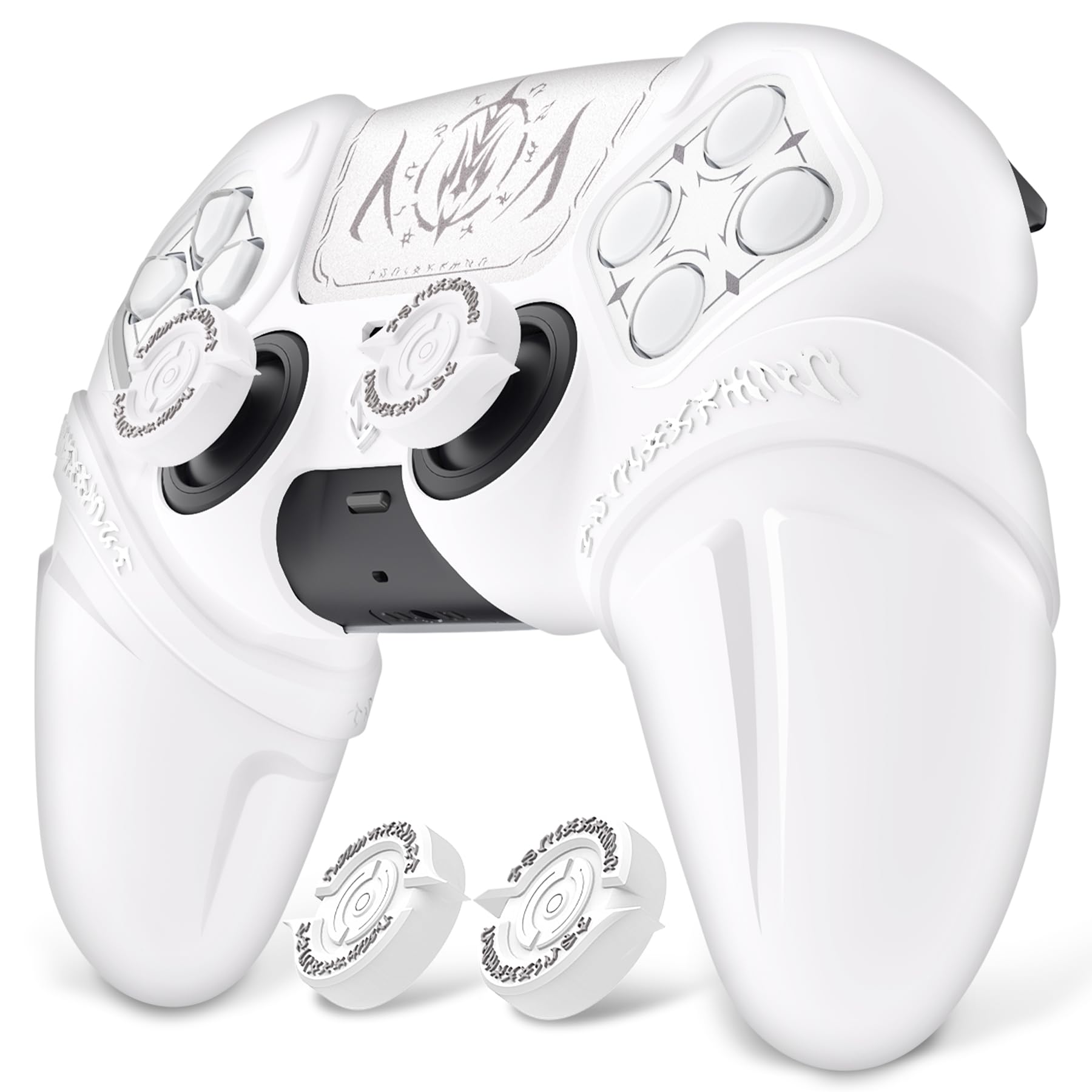

PlayVital Runes Edition Silicone cover for comes with thumb grip touchpad sticker and cross key compatible with ps5 genuine charging stand with cover