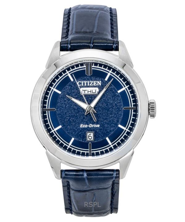Citizen Eco-Drive Leather Strap Blue Dial AW0151-00L 100M Men's Watch