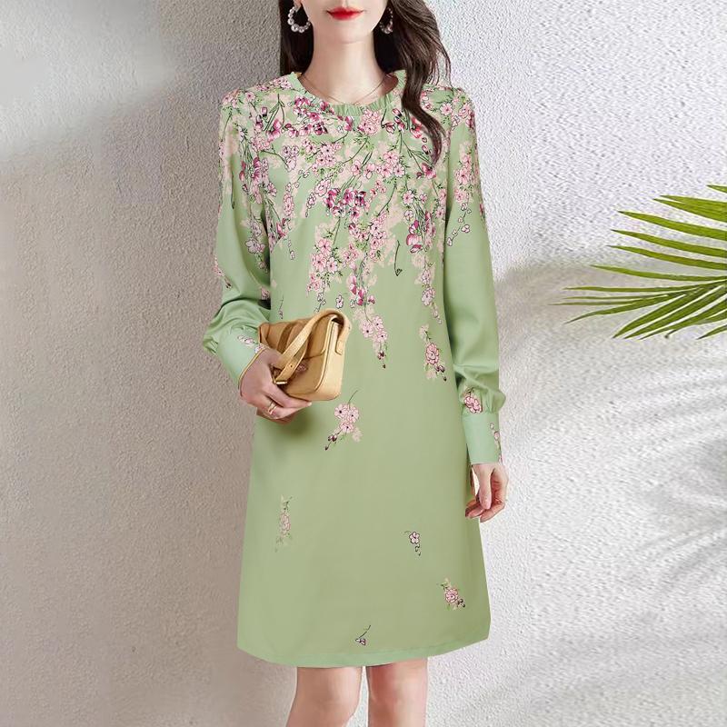 

ZANZEA Женское модное платье с круглым вырезом и коротким рукавом с цветочным принтом 3XL зелёный