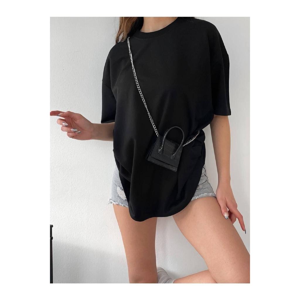 Schwarzes Oversize-Boyfriend-T-Shirt aus Baumwolle für Unisex mit Rundhalsausschnitt