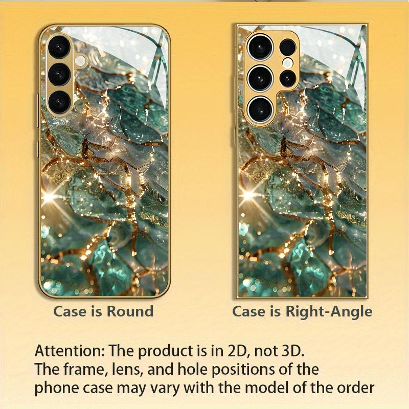 Luxus goldgrünes Glas Handyhülle geeignet für Samsung Galaxy S26 S25 S24 S23 S22 S20 FE/Ultra/Plus sturzsichere Rückabdeckung