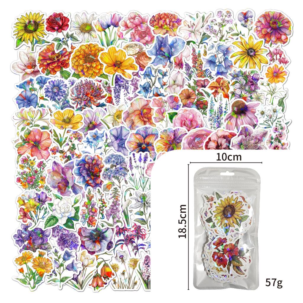 Laser Stickers 100 Holographic Shiny Vinyl Flower Reading Neon Inspirational Kindle Decorative Stickers