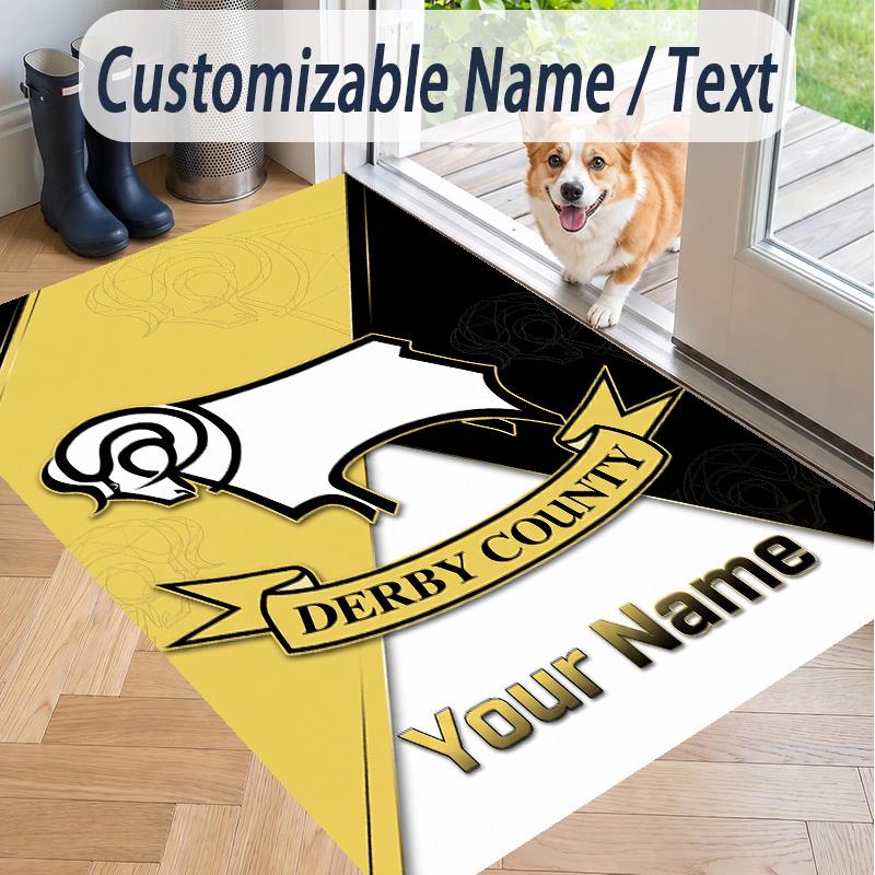 Custom Text Printed Rug Derby County Non Slip Floor Carpet For Home Room Decor