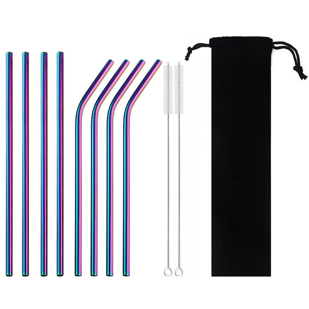 6pcs/11pcs Reusable Straws 18/10 Stainless Steel Gold Drinking Straw Set Mteal Straw Coffee Party Bar Straw With Cleaner Brush Portable Bag