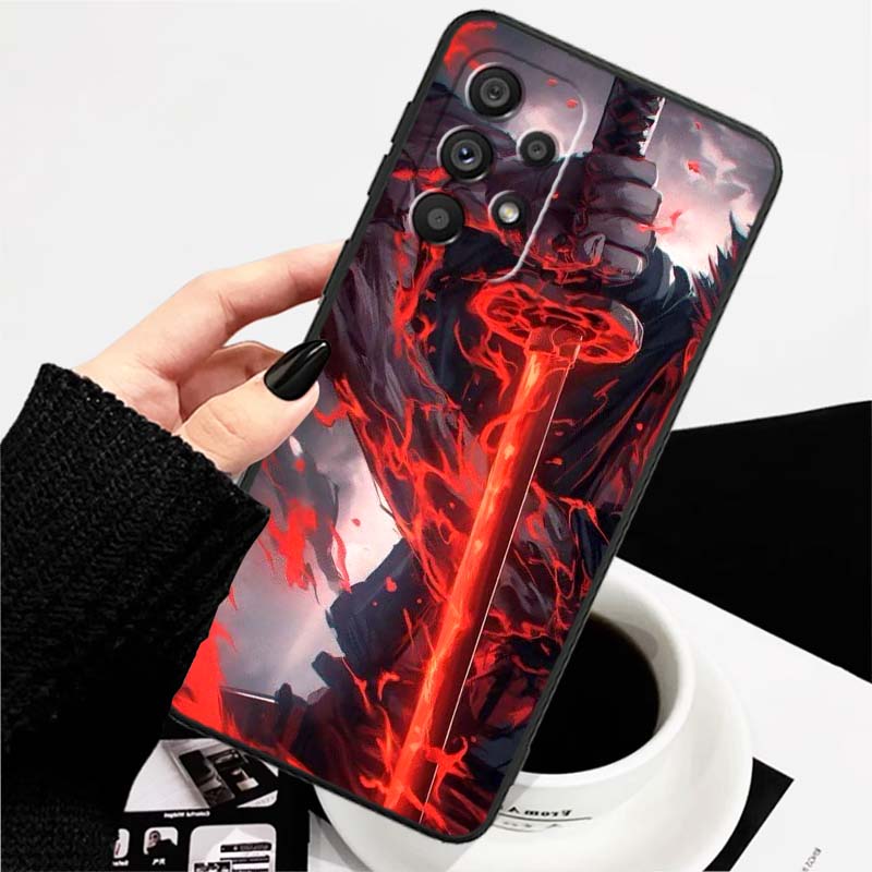 Ancient style swordsman For Samsung A73 A72 A71 A55 A54 A53 A52 A51 A13 A22 A16 A15 A12 A14 A26 A07 5G Black Phone Case