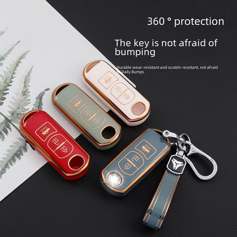 Husă cheie cu ramă aurie pentru modelele Mazda CX-30, Atez, CX-4, CX-5, CX-8 cu 2/3 butoane