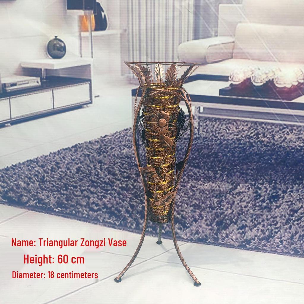 Nordic Large Resin Rattan Vase for Dried Flowers - Ceramic Look, Iron Art Floor Decoration.