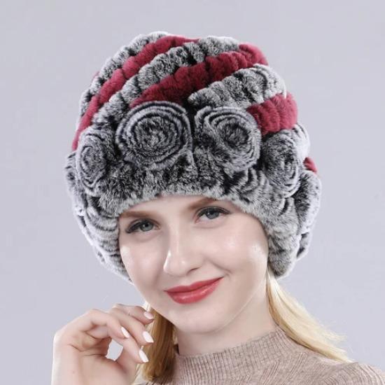 Hot Sell Women Winter Knitted Real Rex Rabbit Fur Hat Fluffy Natural Rex Rabbit Fur Cap Lady Good Elastic Genuine Fur Hats