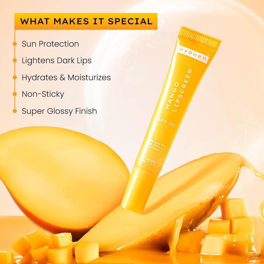 Hyphen Mango Lip Balm SPF 50 PA++++ With 2% Kojic Acid Vitamin C & E Brightening Moisturizer 10 G