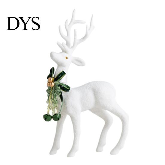 Reusable Tabletop Decoration Pieces White Flocked Elk Ornament, Ribbon Bell Decor 3D Standing Deer Minimalist Ornaments Figurine, Decorative