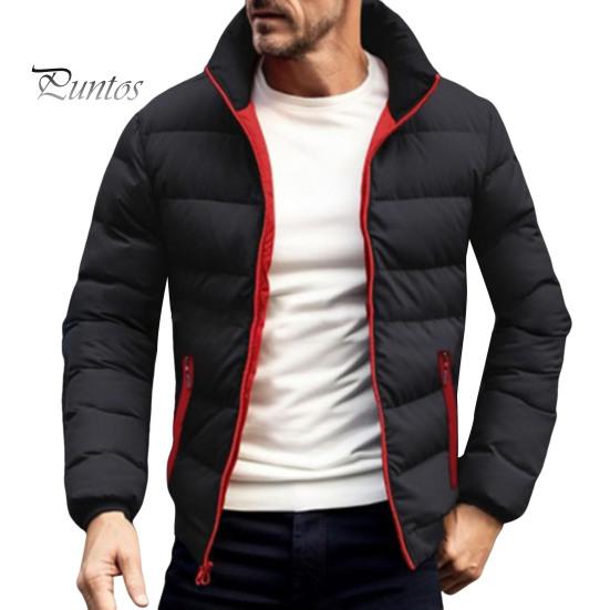 

Мужское пуховое пальто с воротником-стойкой, длинным рукавом, застежкой-молнией, однотонная куртка с боковыми карманами на молнии, стеганая верхняя одежда для отдыха на открытом воздухе XL чёрный