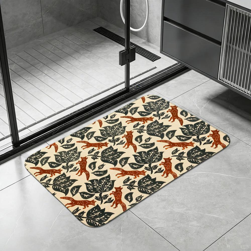 Nordic Forest Pattern Floor Mat Diatomite Bath Mat, Quick Dry, Absorbent, Multi-Scene Mat 40x60cm