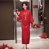 New Chinese Cheongsam Toast Two-piece Set Bridal Dress Dress Morning Robe Wedding Casual Long Sleeve Red Dress