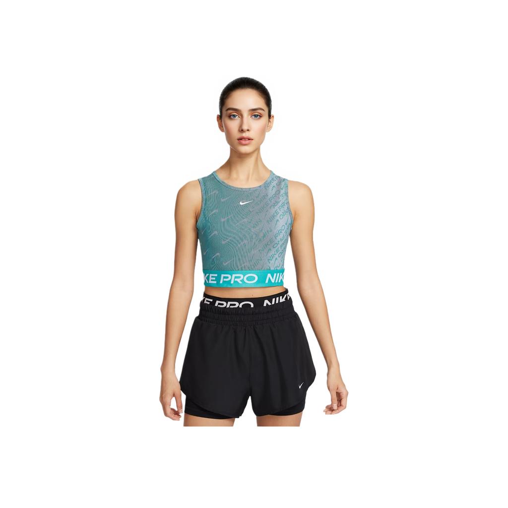Nike Canotta da Allenamento Stampata Dri-Fit Pro Asciugatura Rapida Donna Top Verde Cactus Blu Fumo Bianco HQ5684-345