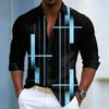 Men's shirt with black geometric line printed long sleeved shirt, high-quality business casual loose flap cardigan