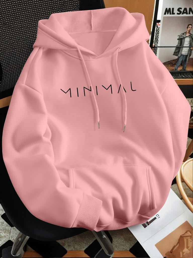 Minimalist Style Letter Print Hooded Sweatshirt, a Versatile Top for Daily Casual and Commuting, a Must-have Item for Autumn
