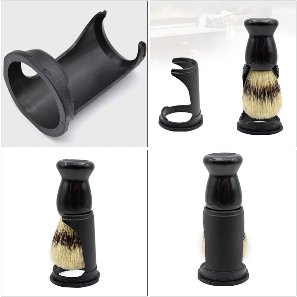 4Pcs Black Shaving Brush Stand Holder Set for Men's Grooming Non-Slip Base for Organized Storage and Easy Access