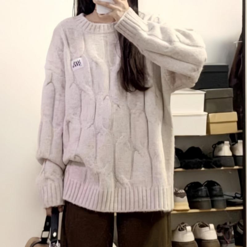 

Весна и осень женский новый свободный утолщенный вязаный свитер XL абрикосовый